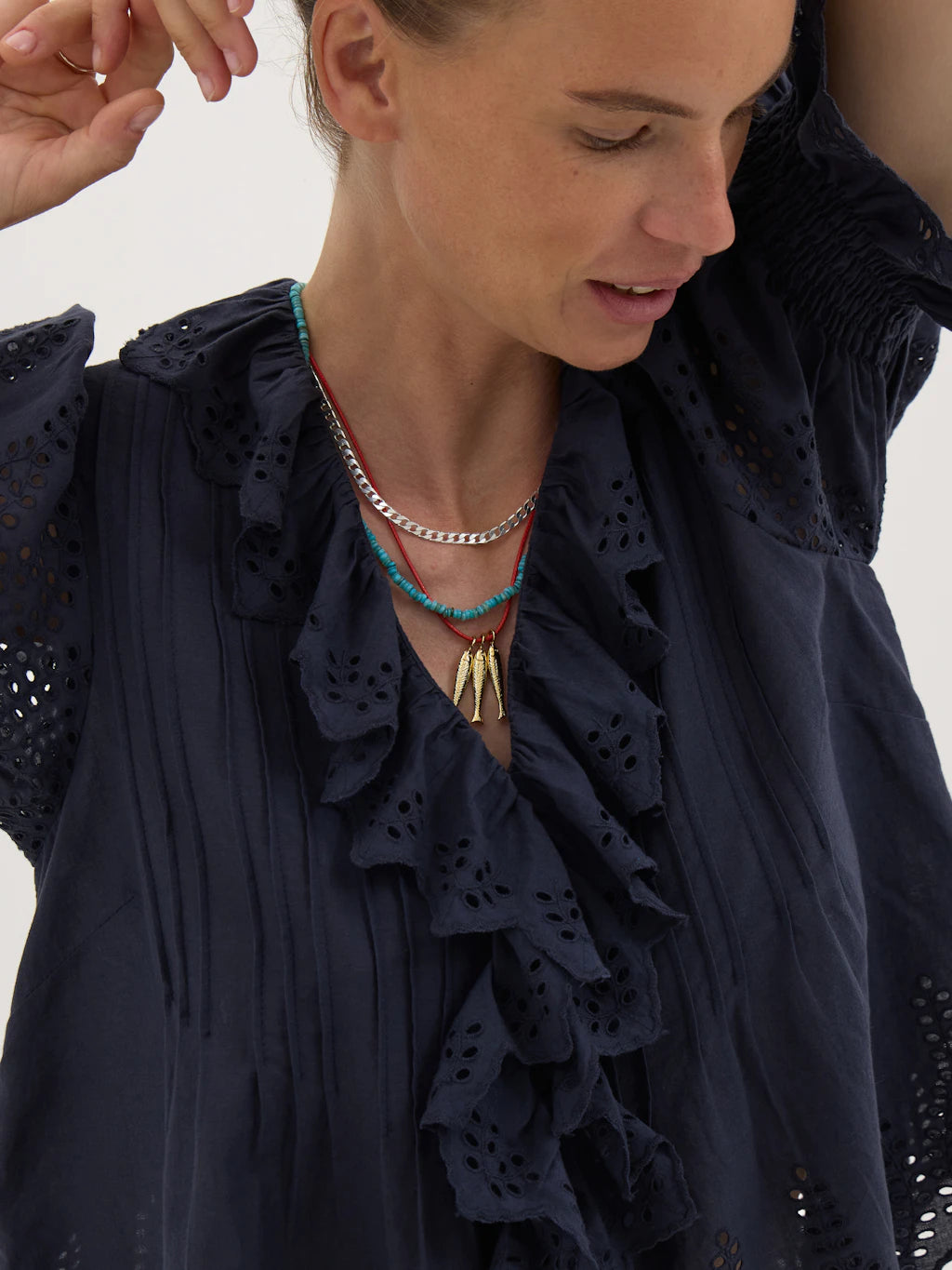 Koa Cotton Broderie Blouse - Navy Blue