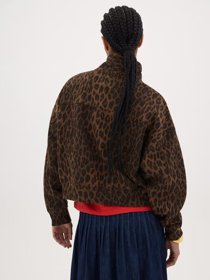 Hendrix Half Placket Cotton Sweatshirt - Brown And Black Leopard