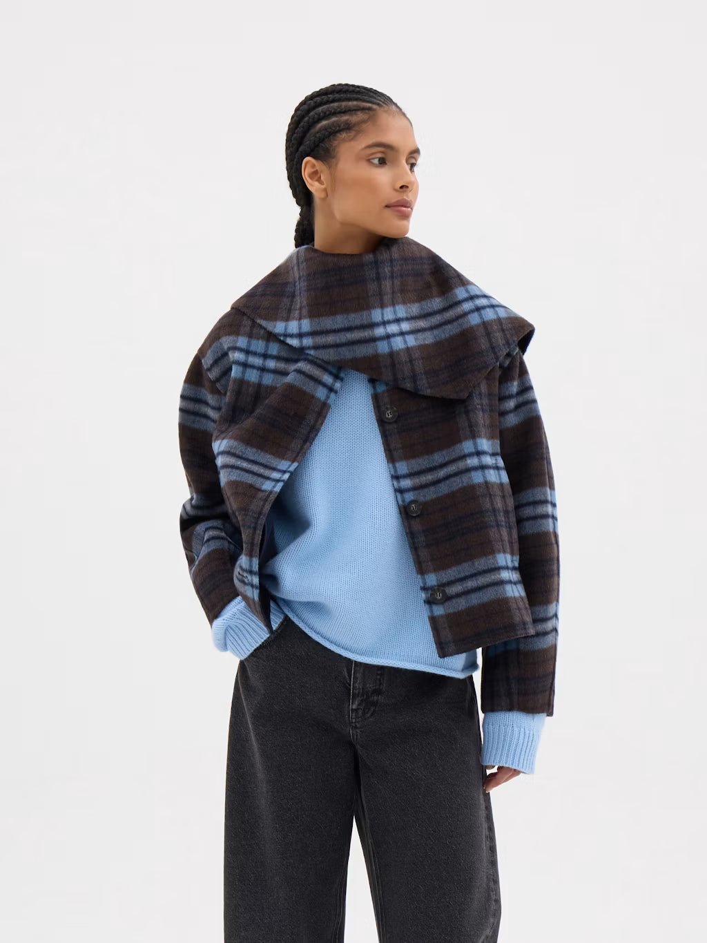 Rix Double Faced Wool Check Jacket - Blue Brown Check