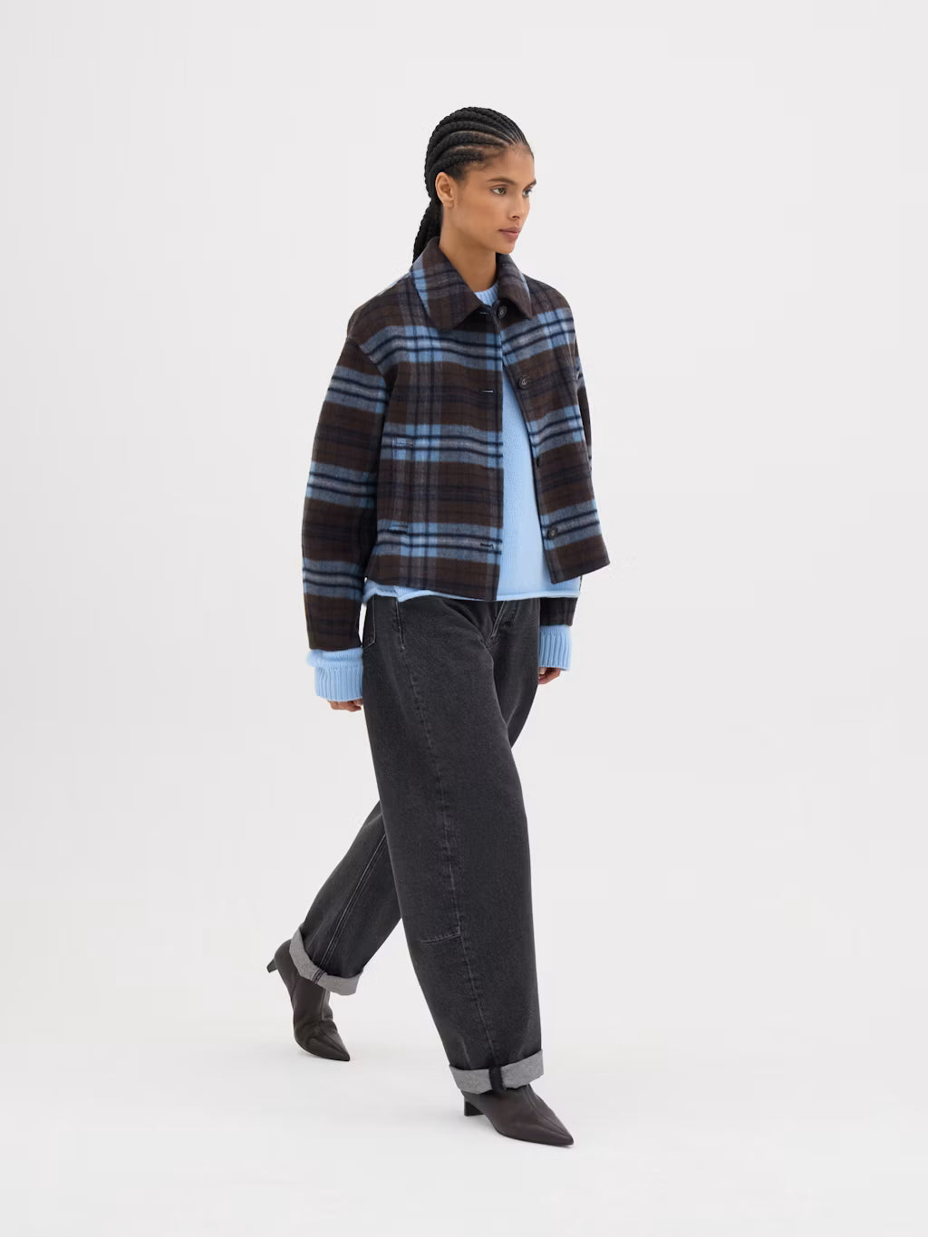 Rix Double Faced Wool Check Jacket - Blue Brown Check