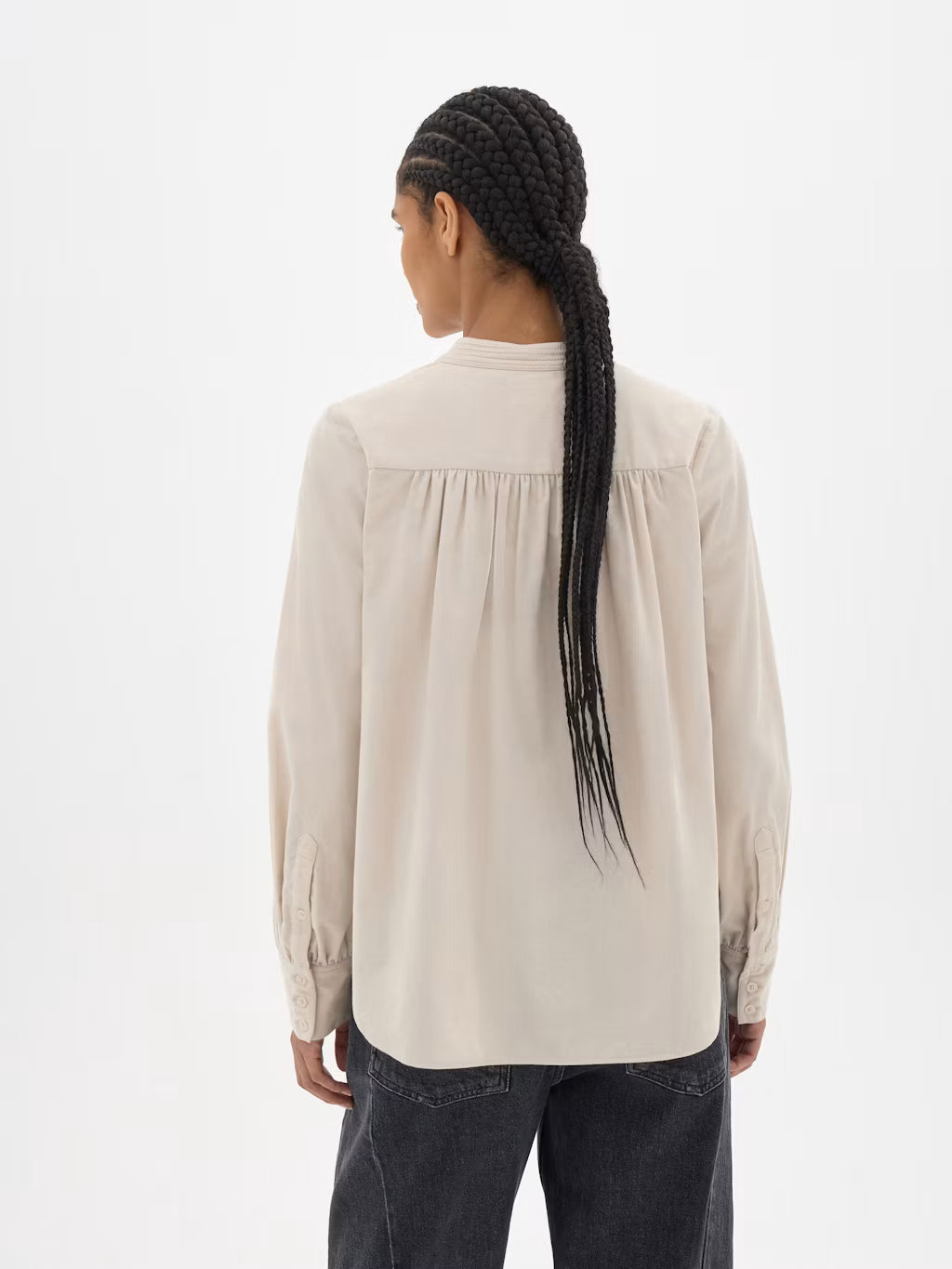 Cyra Long Sleeve Corduroy Blouse - Stone White