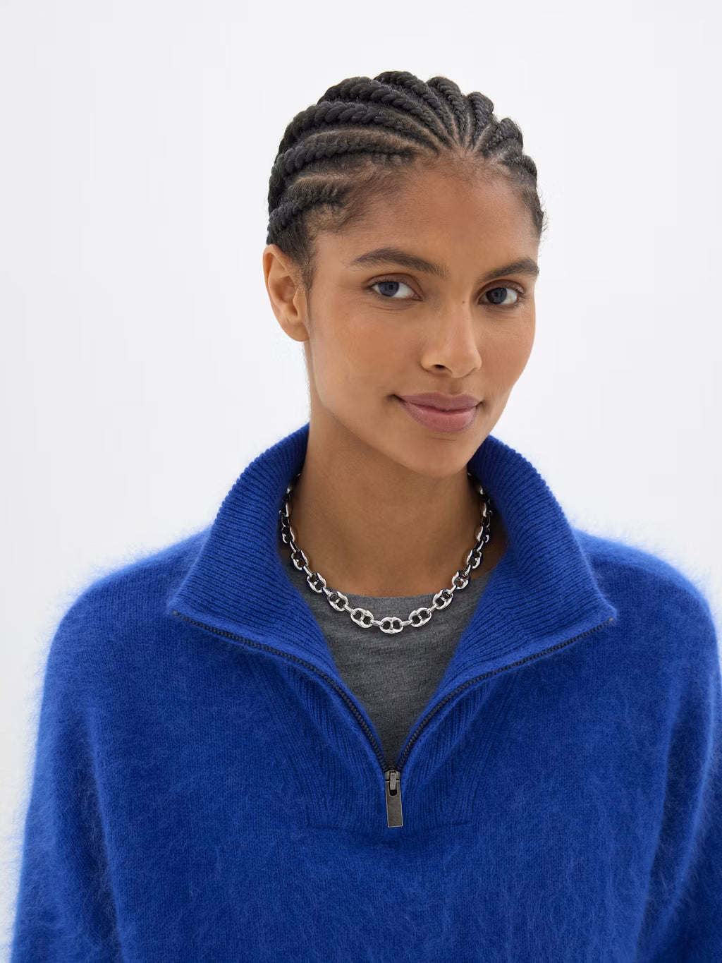 Seraphine Brushed Wool Quarter Zip Jumper - Bright Blue