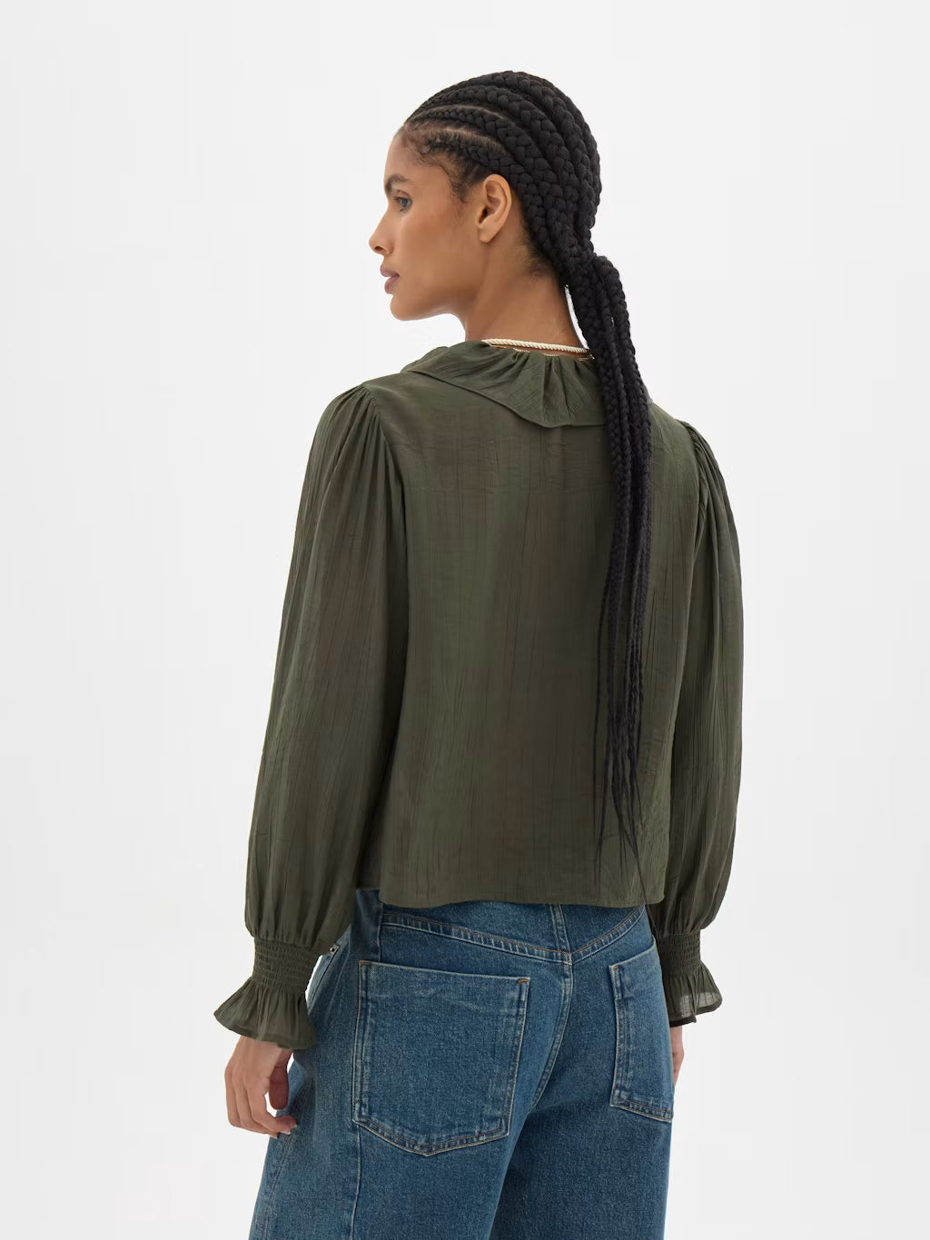 Koa Long Sleeve Crinkle Blouse - Khaki