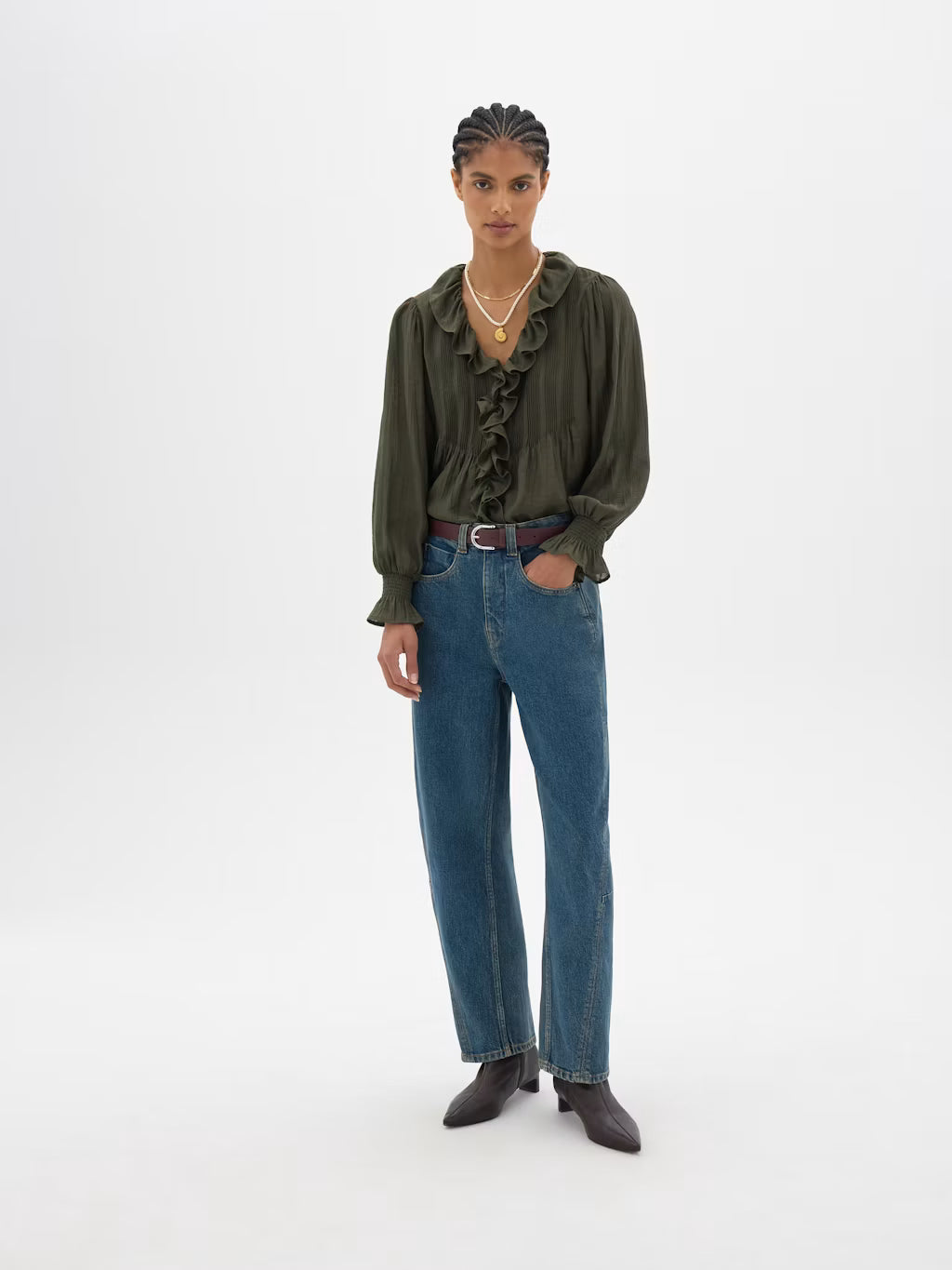Koa Long Sleeve Crinkle Blouse - Khaki