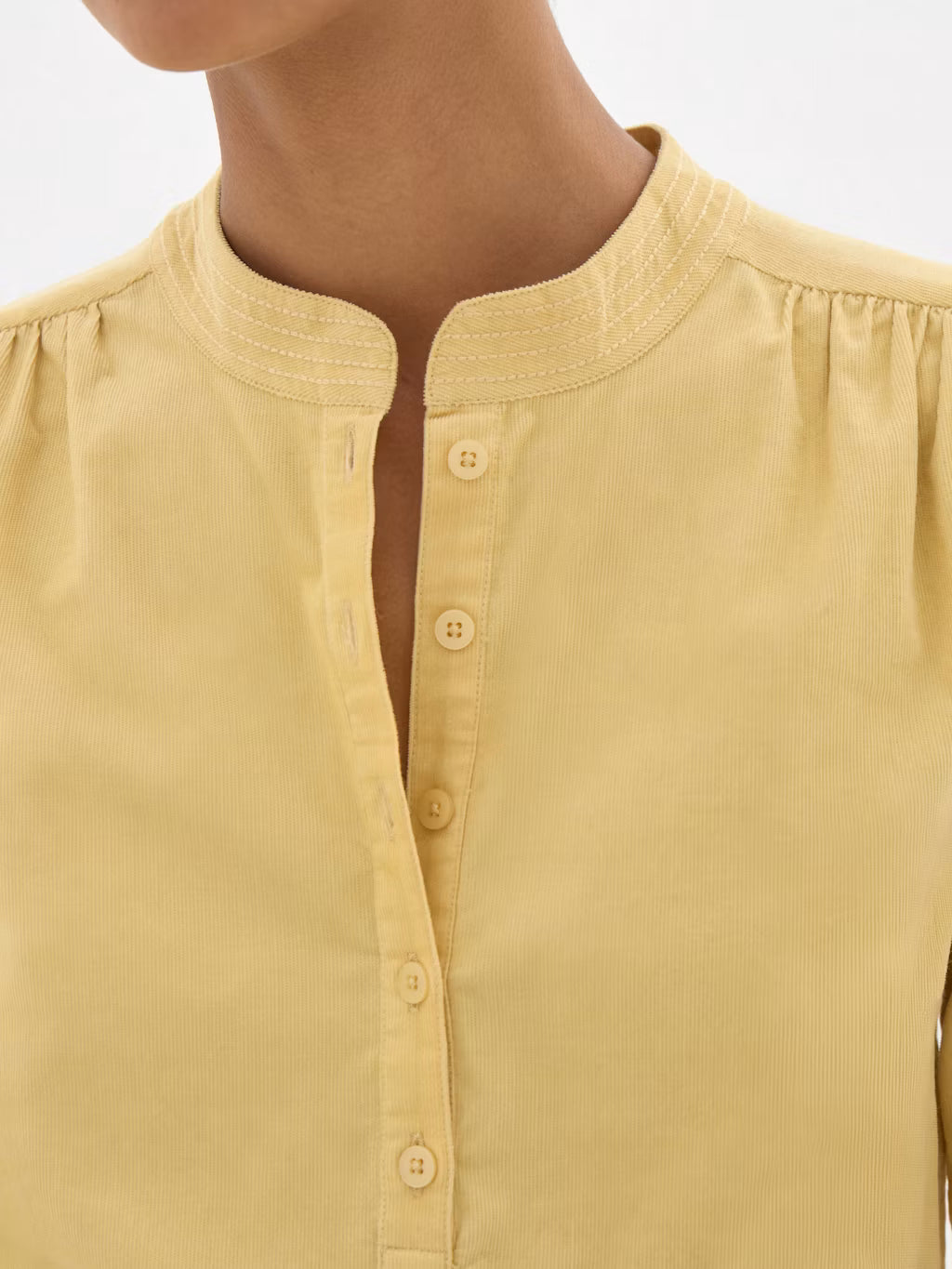 Cyra Long Sleeve Corduroy Blouse - Butter Lemon