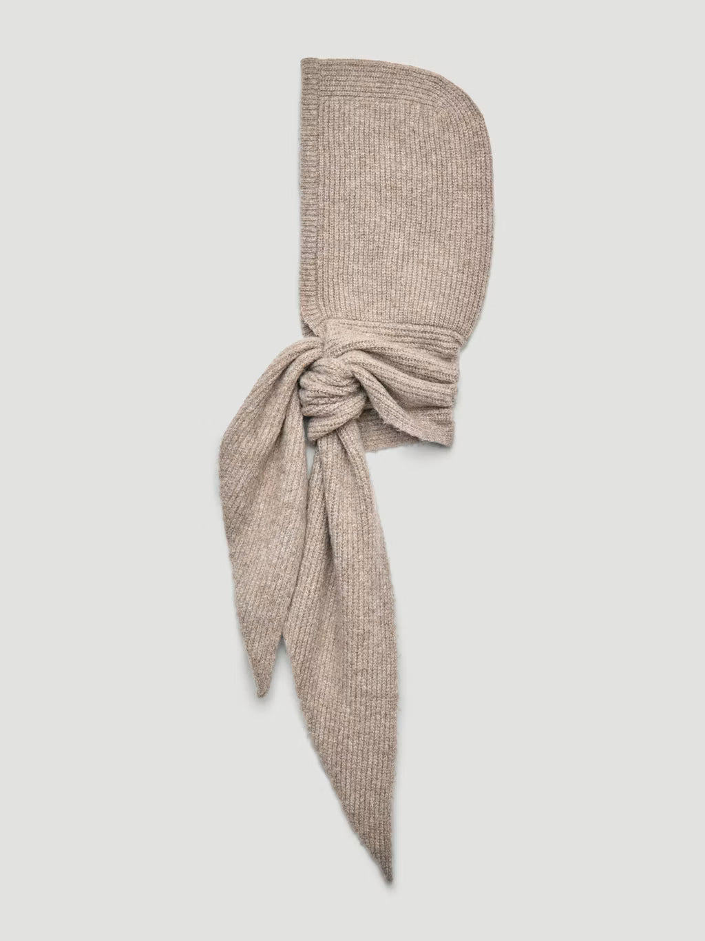 Knitted Hooded Scarf - Oatmeal Grey