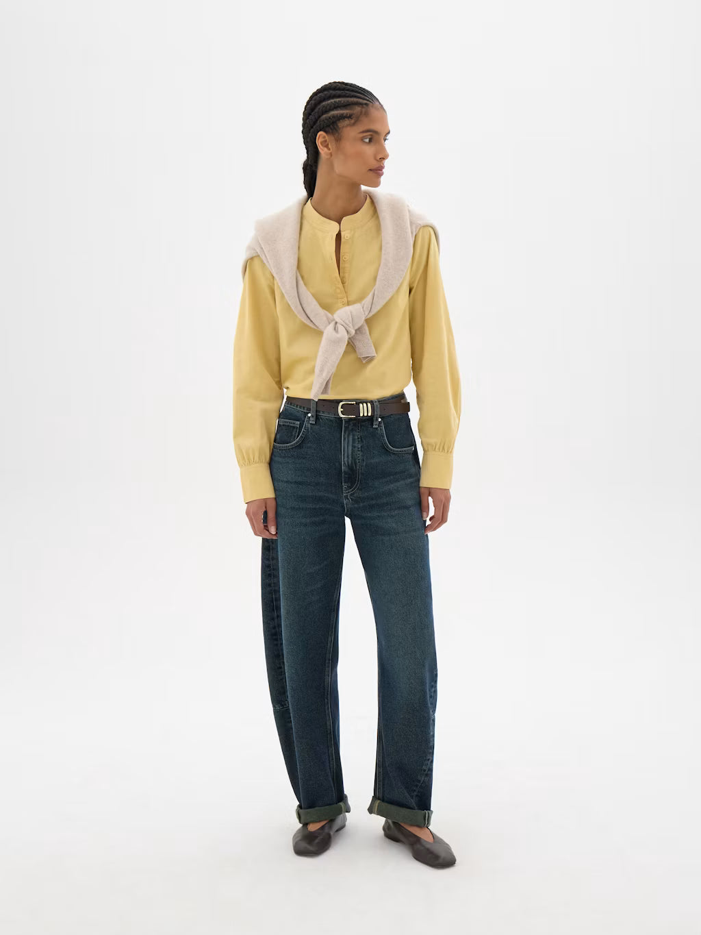 Cyra Long Sleeve Corduroy Blouse - Butter Lemon
