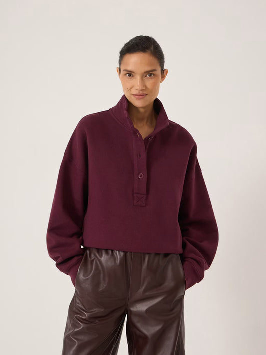 Hendrix Half Placket Cotton Sweatshirt - Wine Red