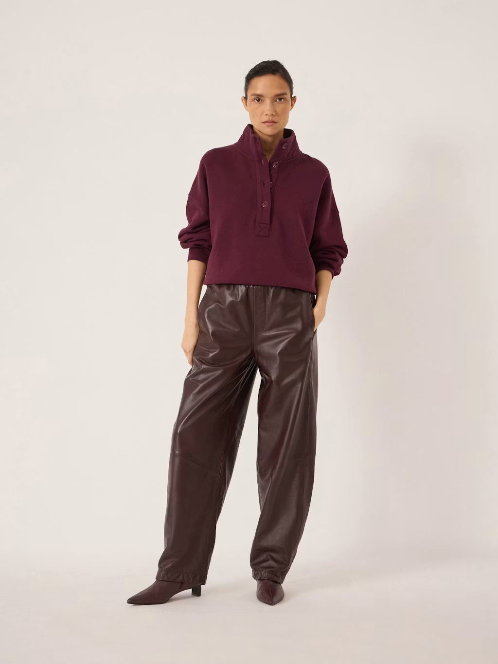 Hendrix Half Placket Cotton Sweatshirt - Wine Red