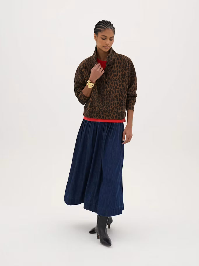 Hendrix Half Placket Cotton Sweatshirt - Brown And Black Leopard