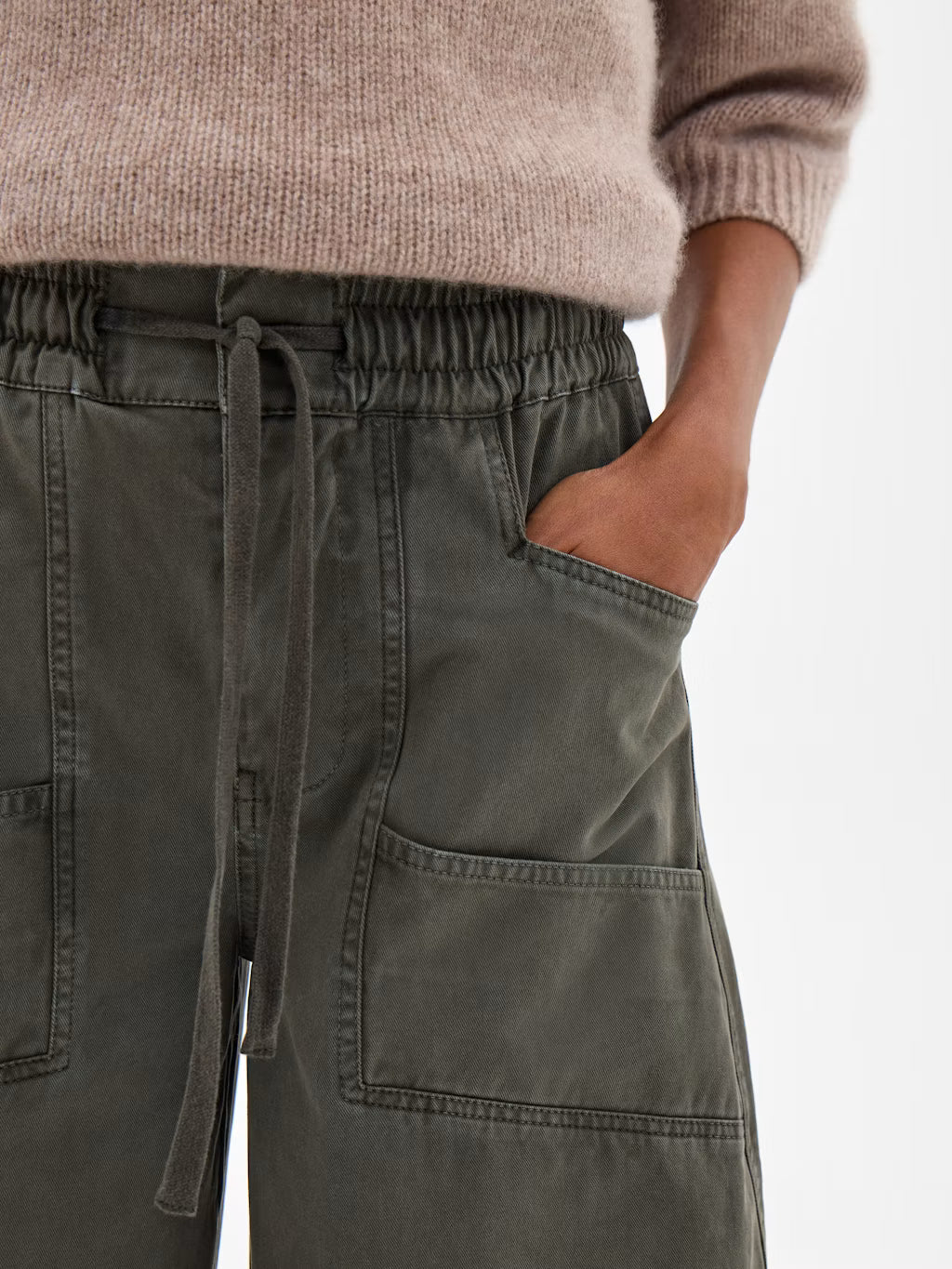 Sanna Straight Leg Washed Trousers - Khaki Green