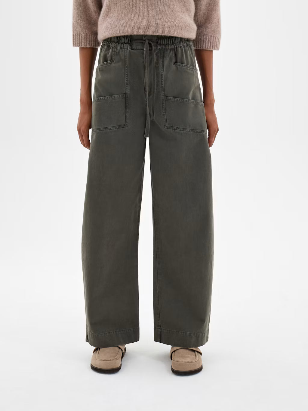 Sanna Straight Leg Washed Trousers - Khaki Green