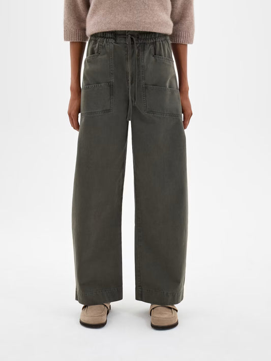 Sanna Straight Leg Washed Trousers - Khaki Green