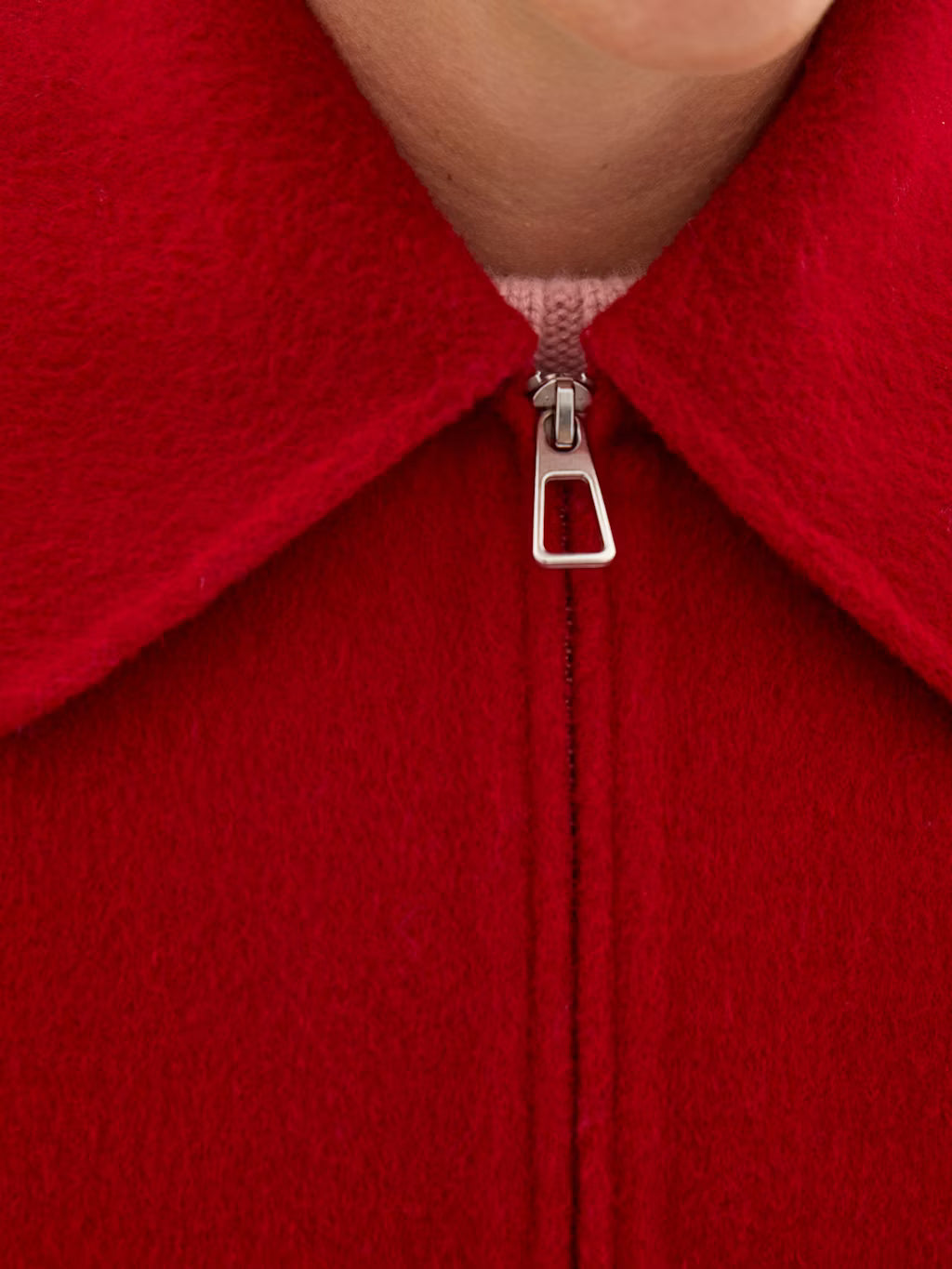 Nerise Pure Wool Double Faced Zip Jacket - Crimson Red