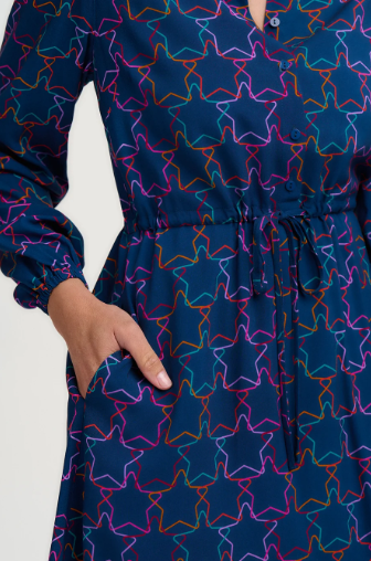 Flora Short Shirt Dress - Teal Stars