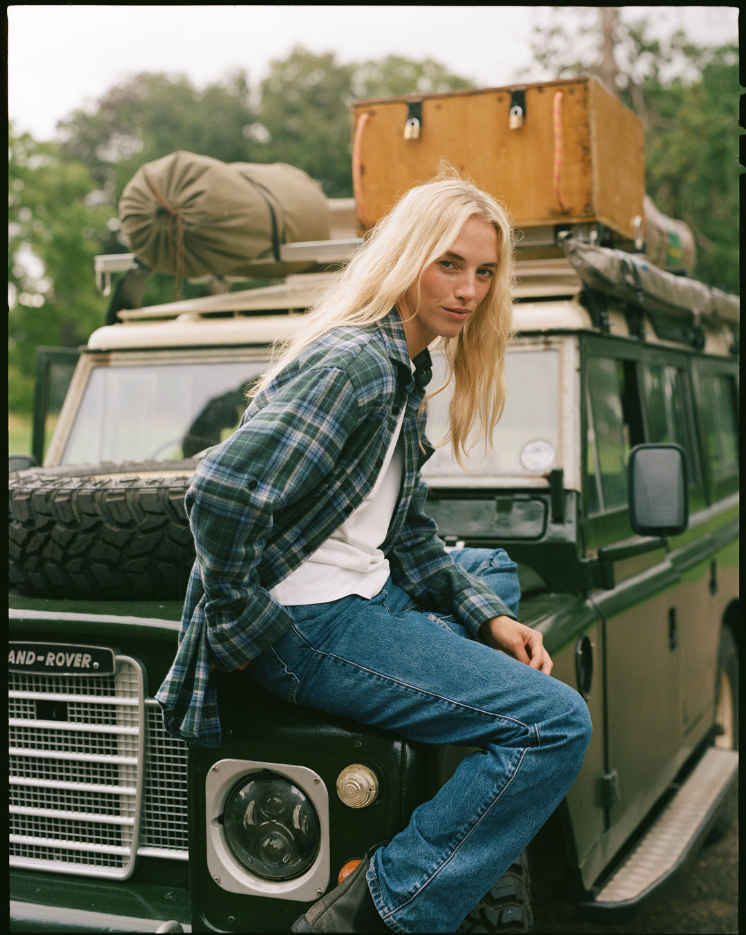 Blue and green checked brushed cotton oversized shirt.