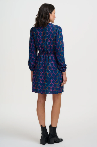 Flora Short Shirt Dress - Teal Stars