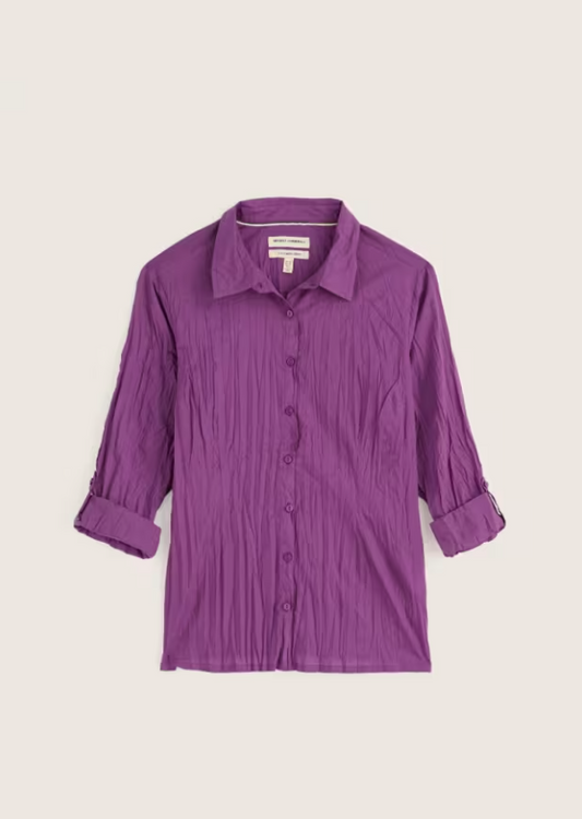 Larissa Plain Shirt in Crinkled Organic Cotton - Purple Coral