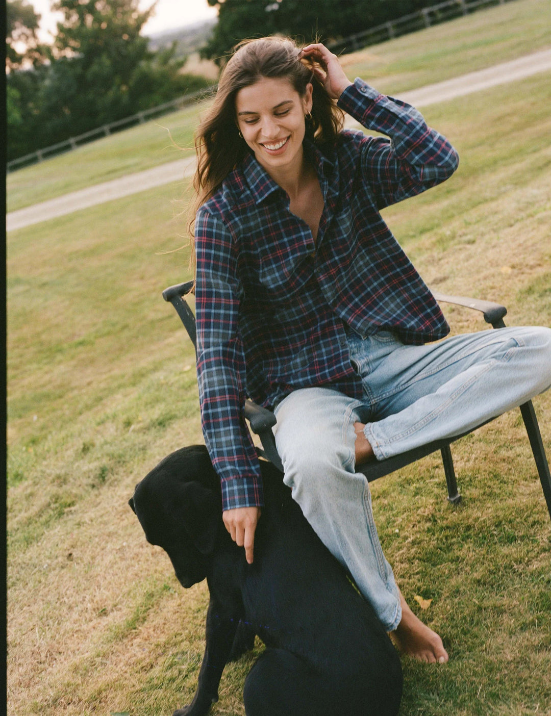 Blue and red brushed cotton plaid shirt.
