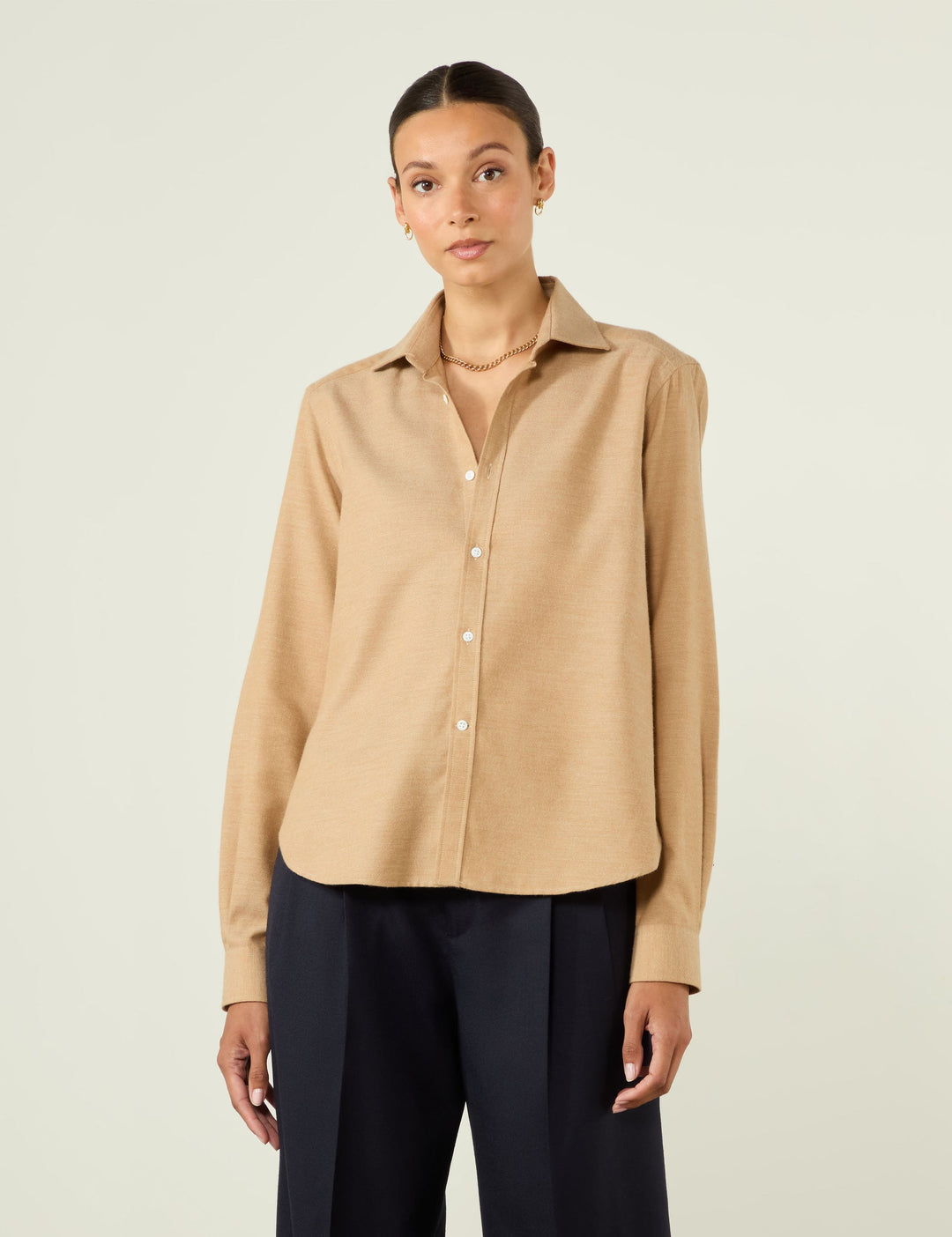 Camel brushed cotton shirt.