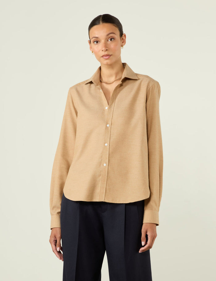 Camel brushed cotton shirt.