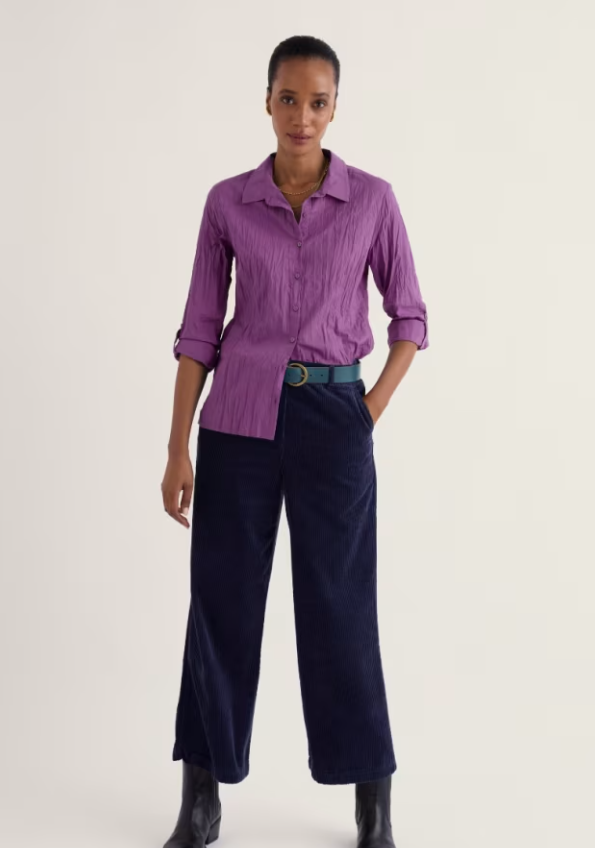 Larissa Plain Shirt in Crinkled Organic Cotton - Purple Coral