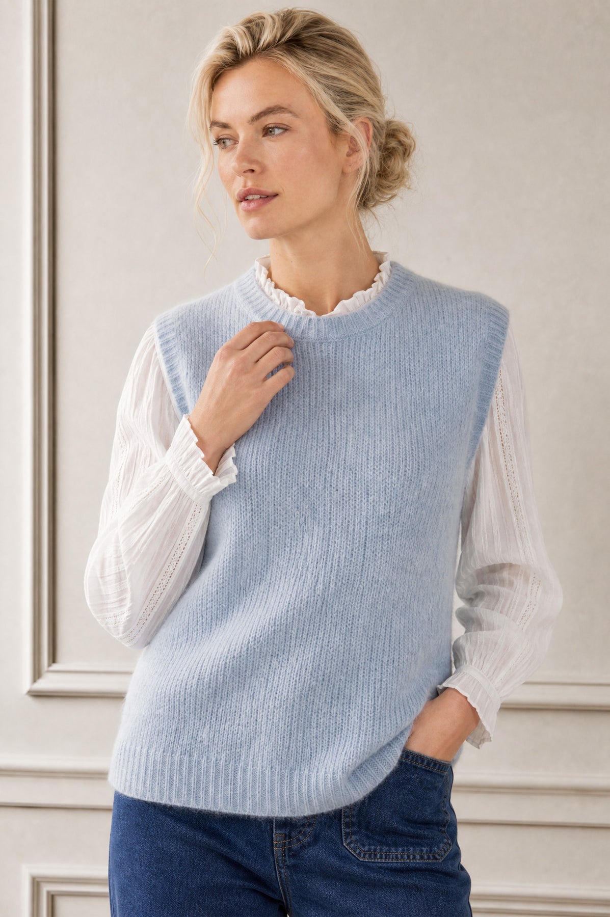 Ice blue alpaca wool blend knitted tank.