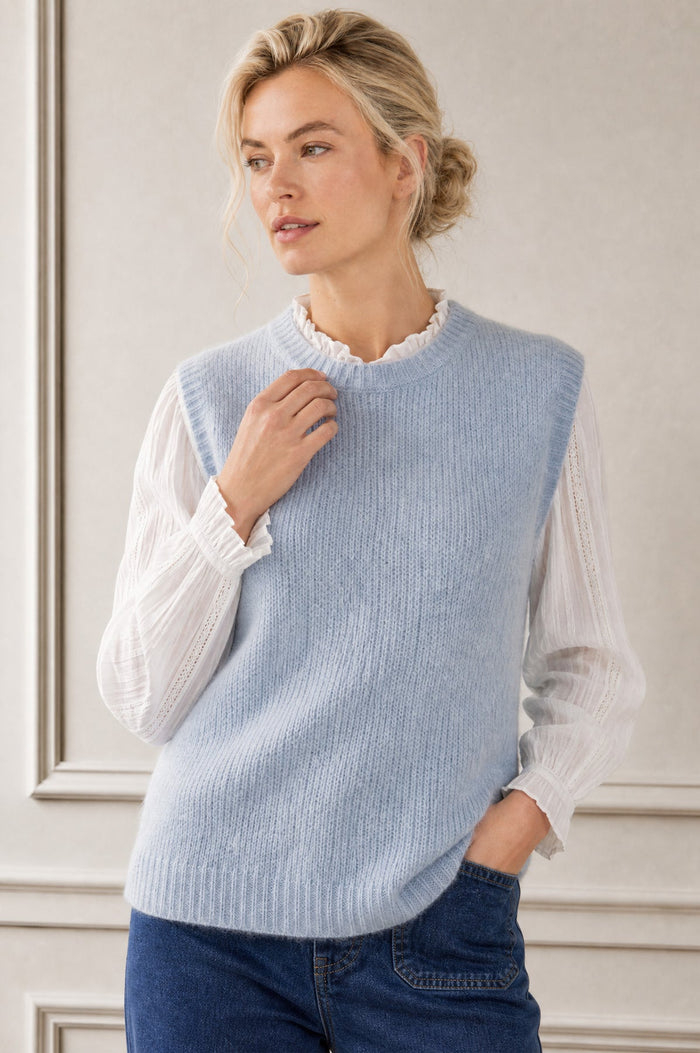 Ice blue alpaca wool blend knitted tank.