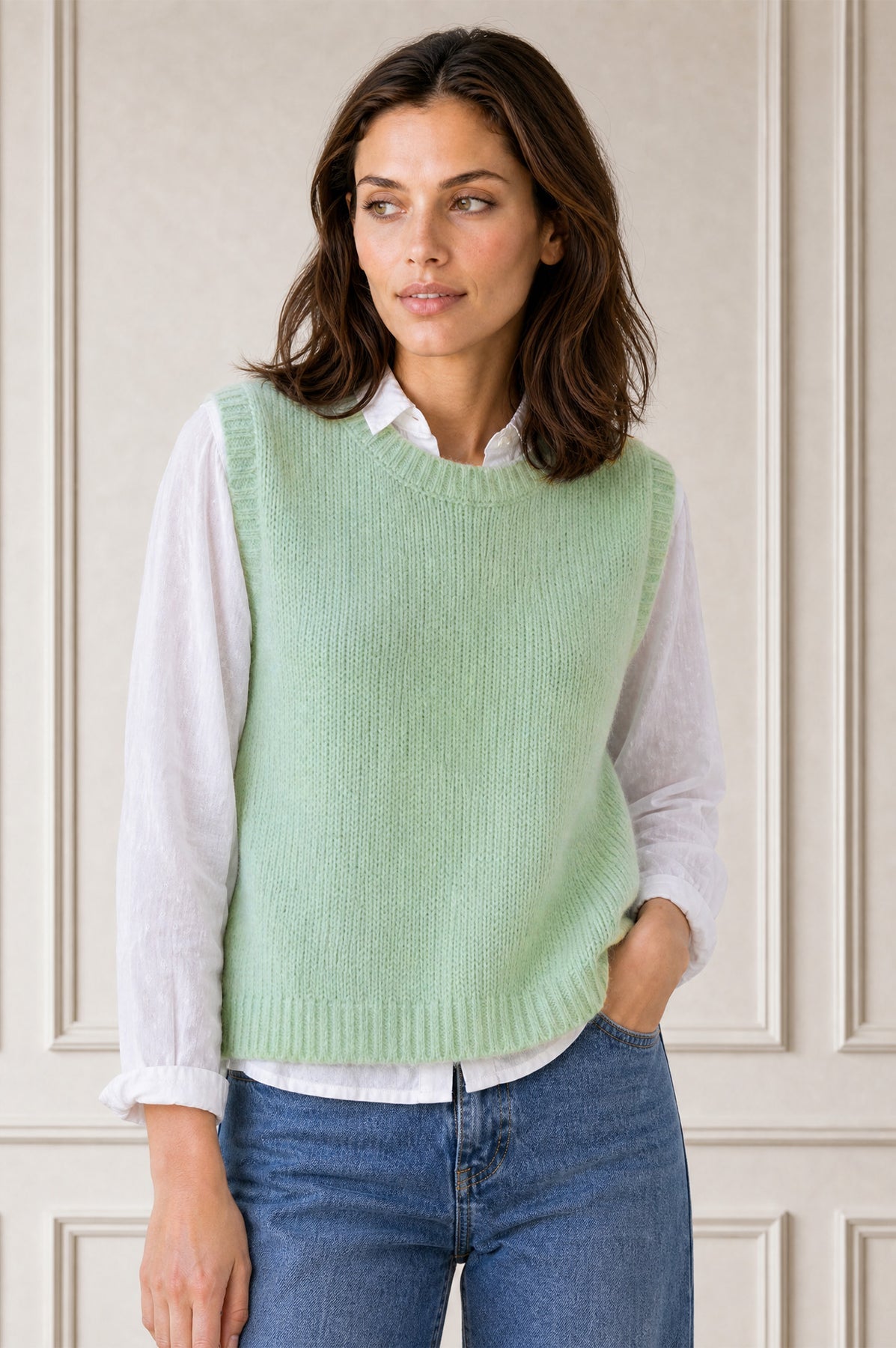 Light sage alpaca wool blend tank top.