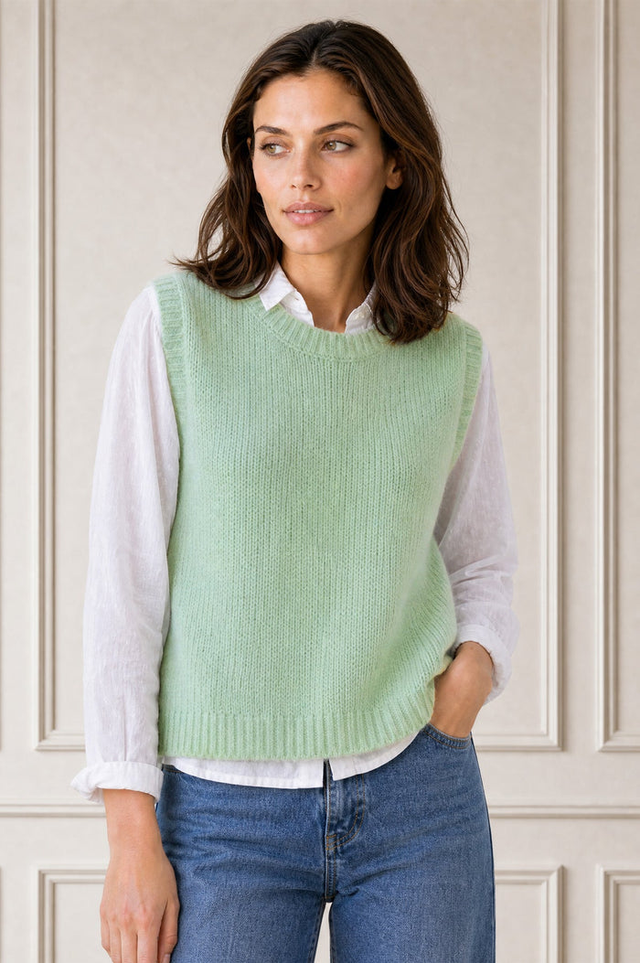 Light sage alpaca wool blend tank top.