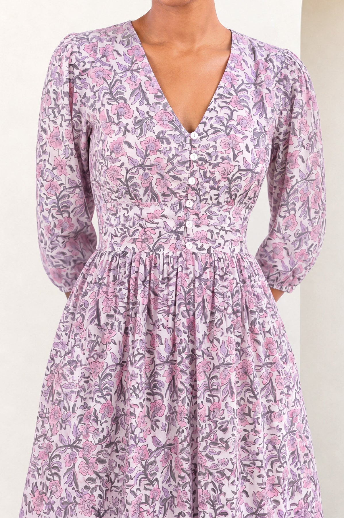 Jyoti Cotton Midi Dress - White/Green/Pink/Sage