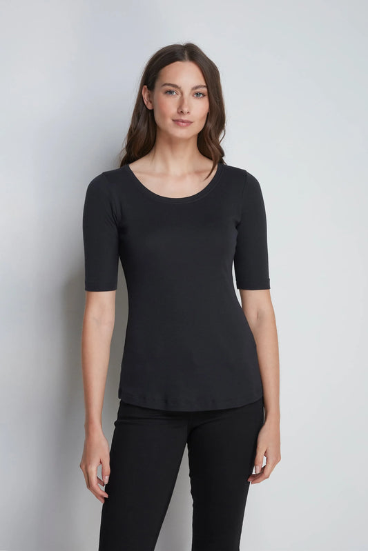 Half Sleeve Scoop Neck Cotton Modal Blend T-Shirt Black