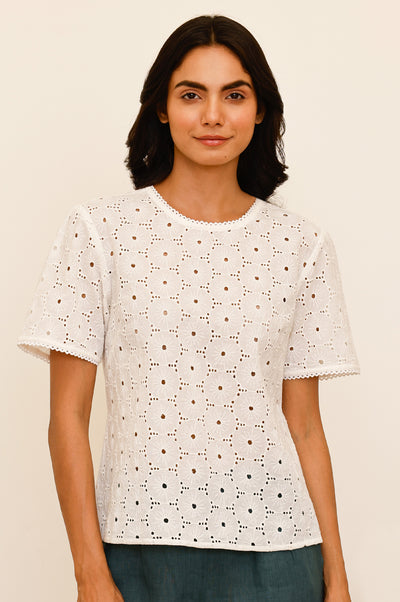 Ivory broderie cotton blouse.