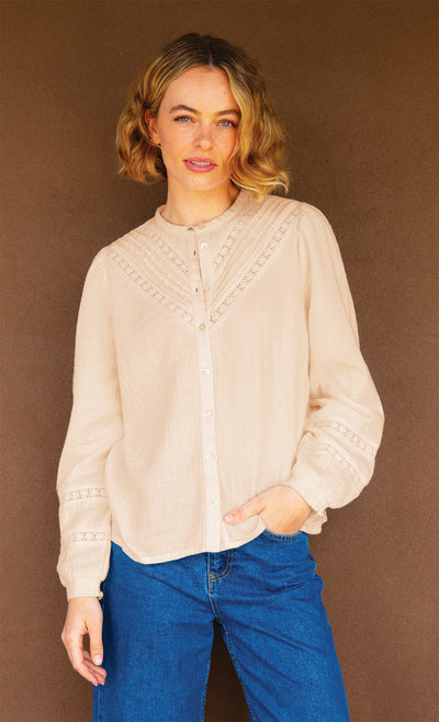 Chevron Lace Organic Cotton Cheesecloth Shirt - Ecru