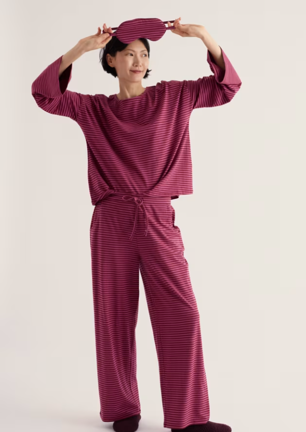 Raspberry and plum striped pyjamas.
