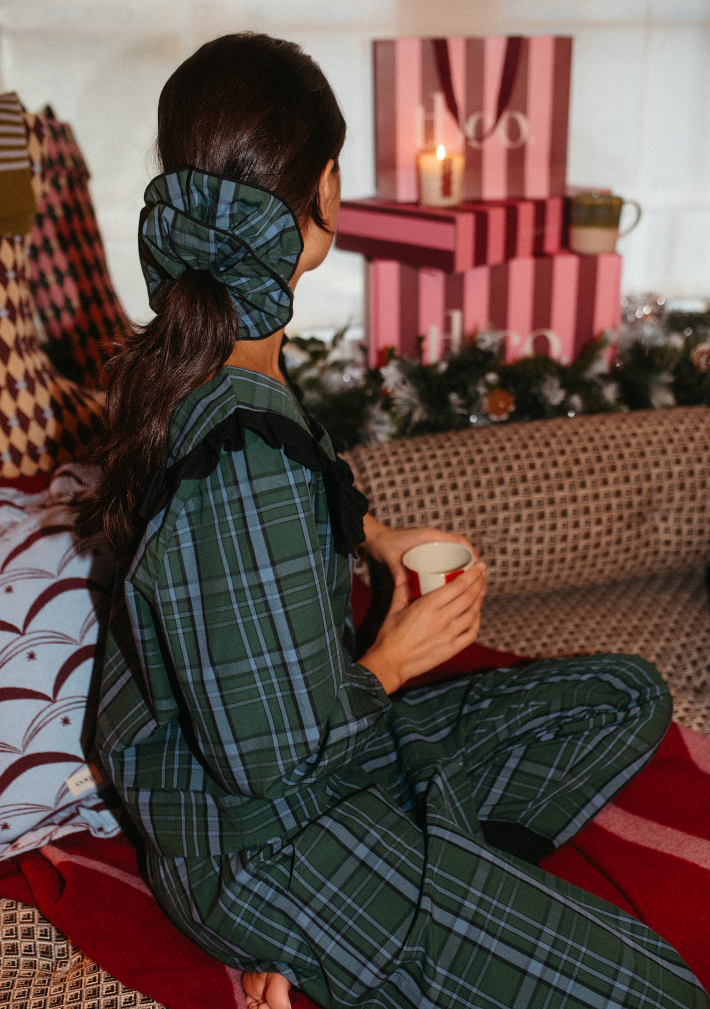 Cropped Cotton Pyjamas - Green Tartan