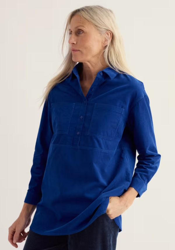 Deep cobalt corduroy tunic top.