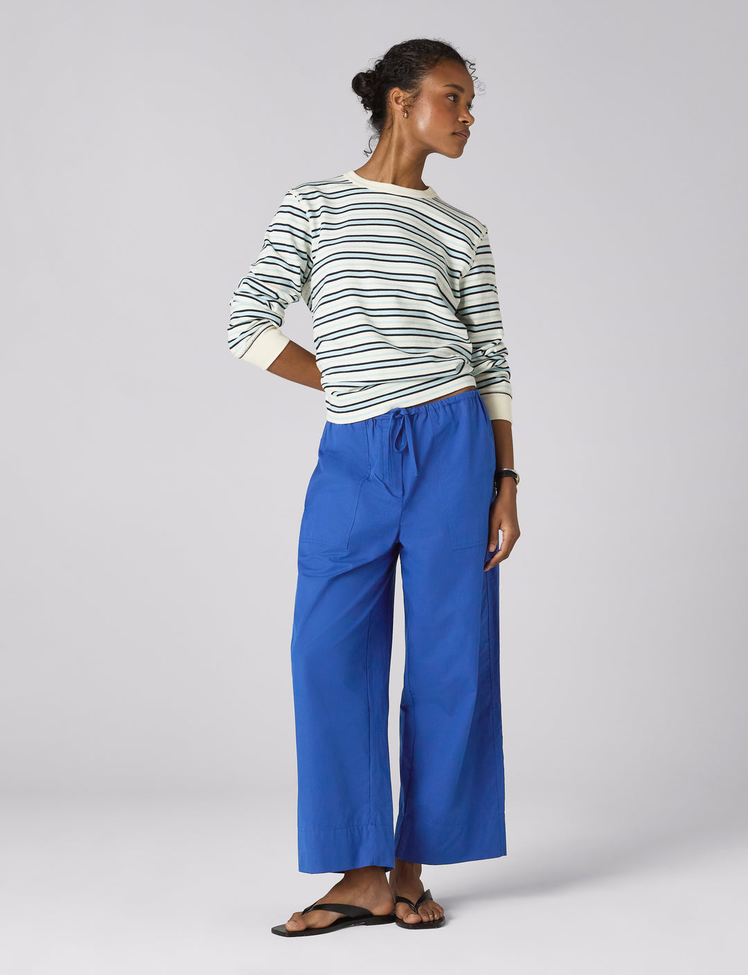 Cobalt blue poplin trousers.