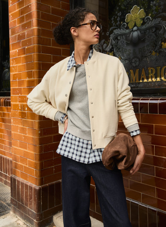 Antonia Wool Blend Bomber Jacket / Soft White