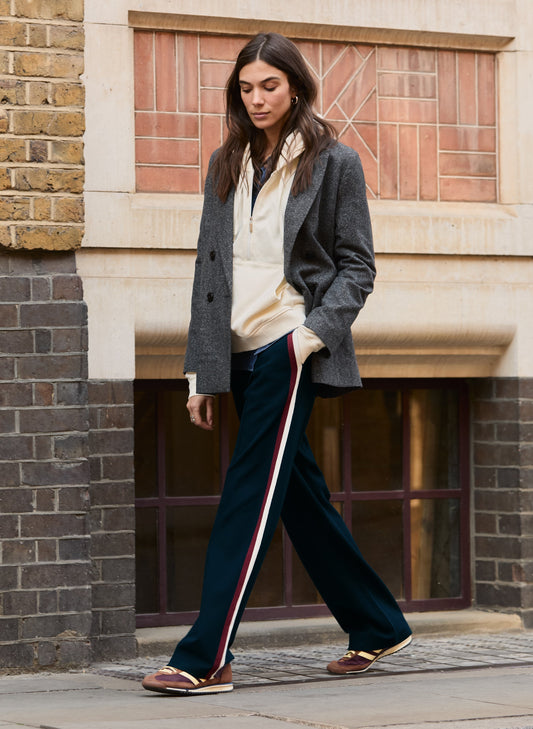 Kerry Side Stripe Trousers / Navy, Cream & Burgundy Stripe
