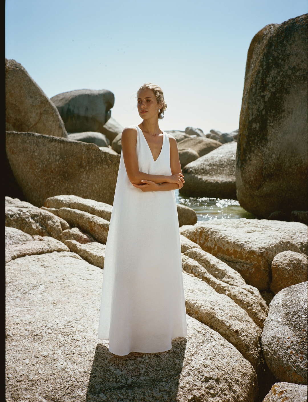 White linen maxi dress.