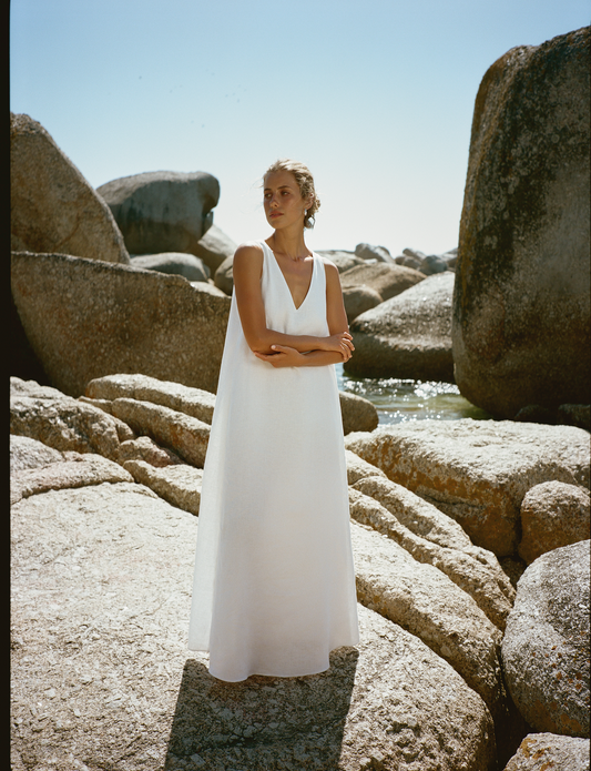 White linen maxi dress.