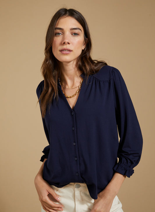 Annie Ruffle Collar Blouse / Classic Navy