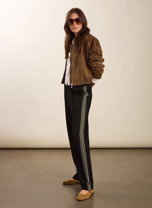 Petite Marjorie Side Stripe Ponte Trousers / Caviar Black & Khaki