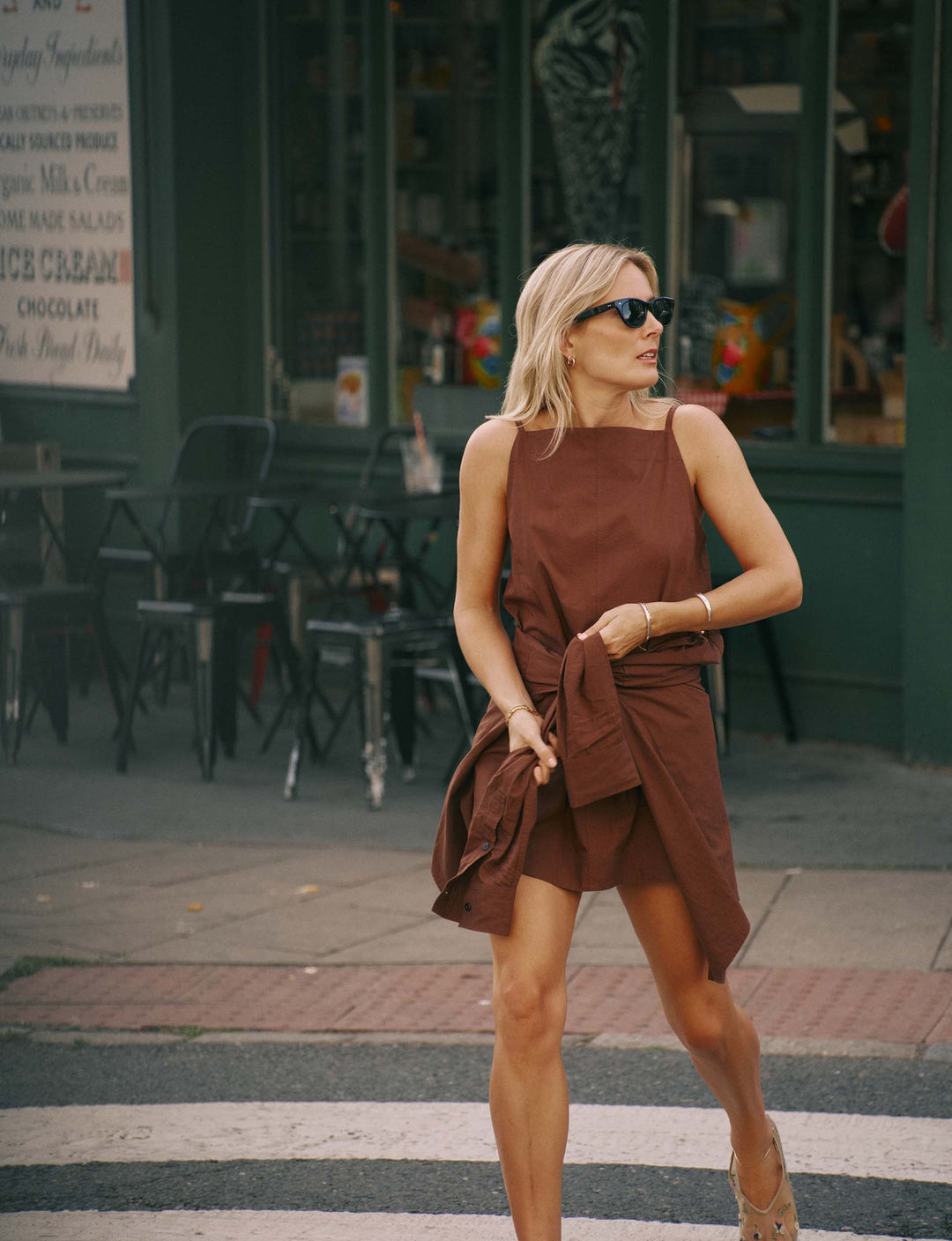 Mocha brown poplin dress.