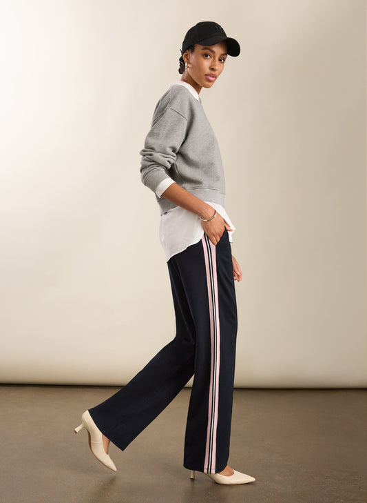 Marjorie Side Stripe Ponte Trousers / Navy, Powder Pink & Pure White