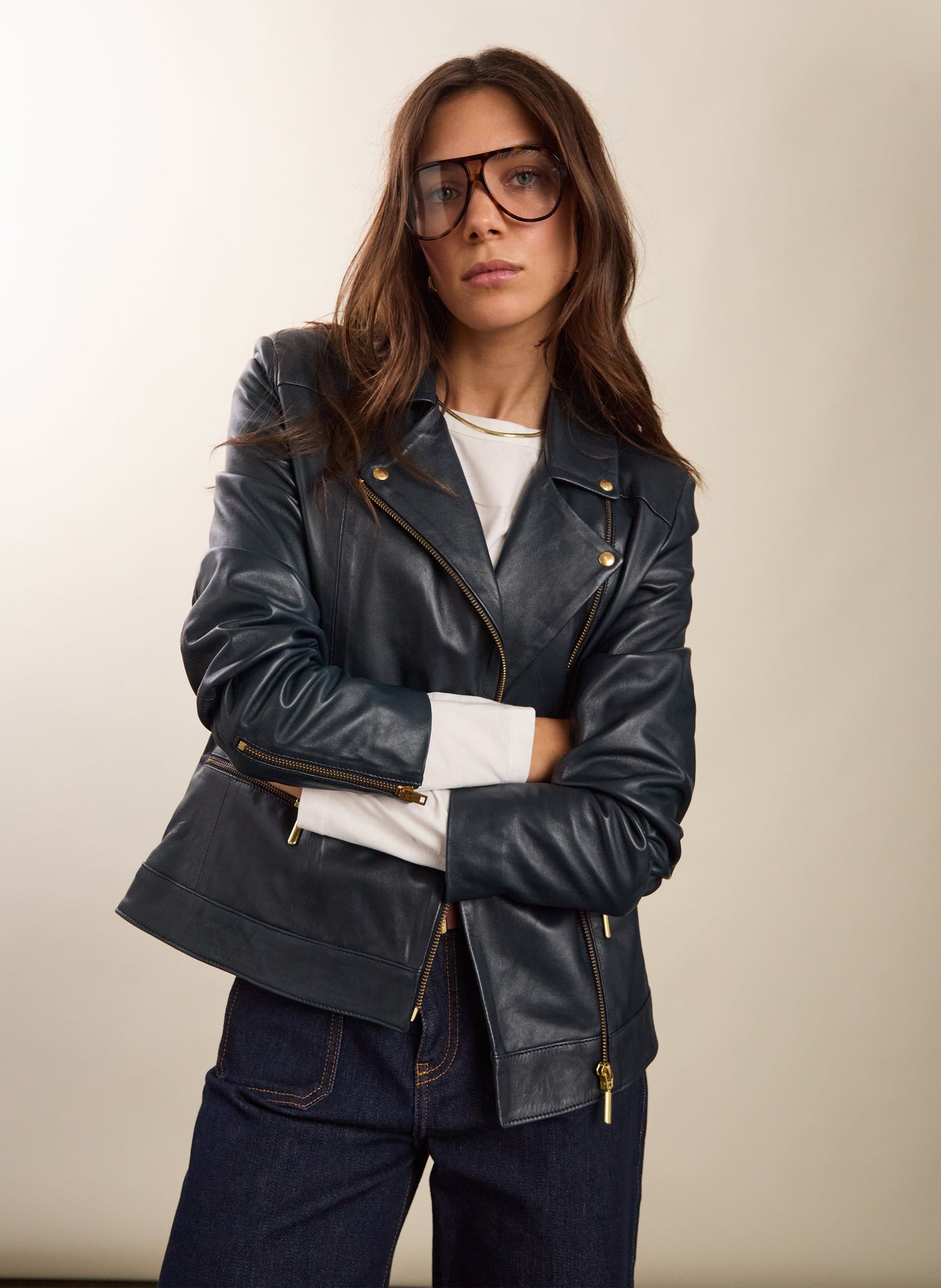 Kara Leather Jacket / Classic Navy