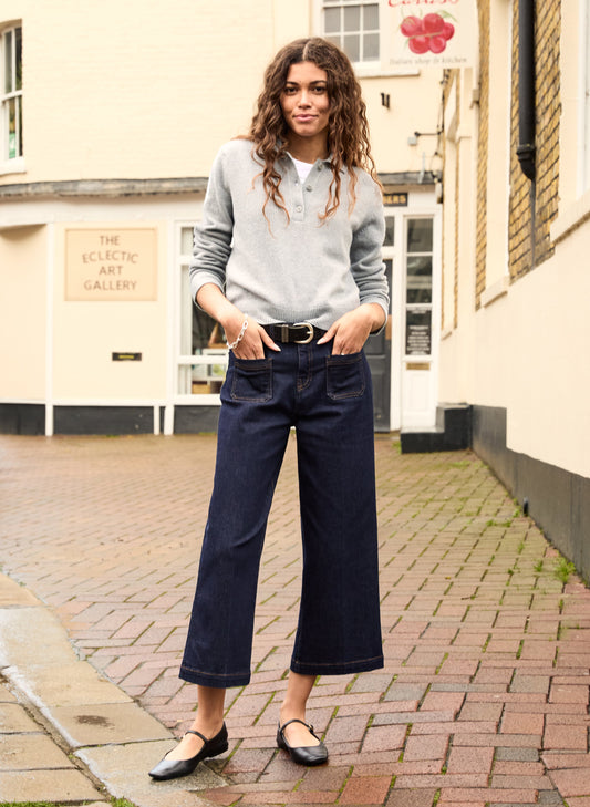 Jena Organic Cotton Stretch Wide Crop Jeans Dark Denim