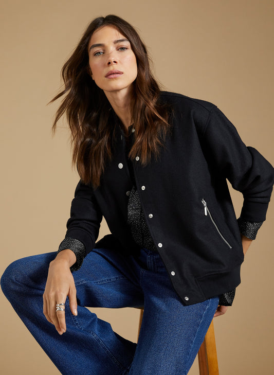 Antonia Wool Blend Bomber Jacket / Caviar Black