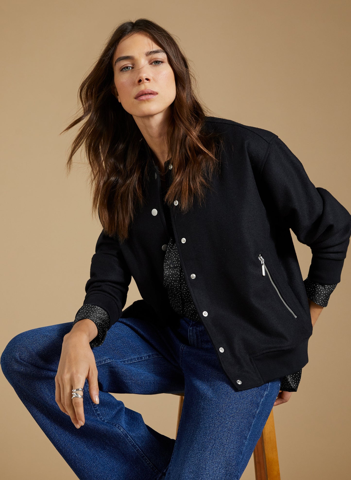 Antonia Wool Blend Bomber Jacket Caviar Black